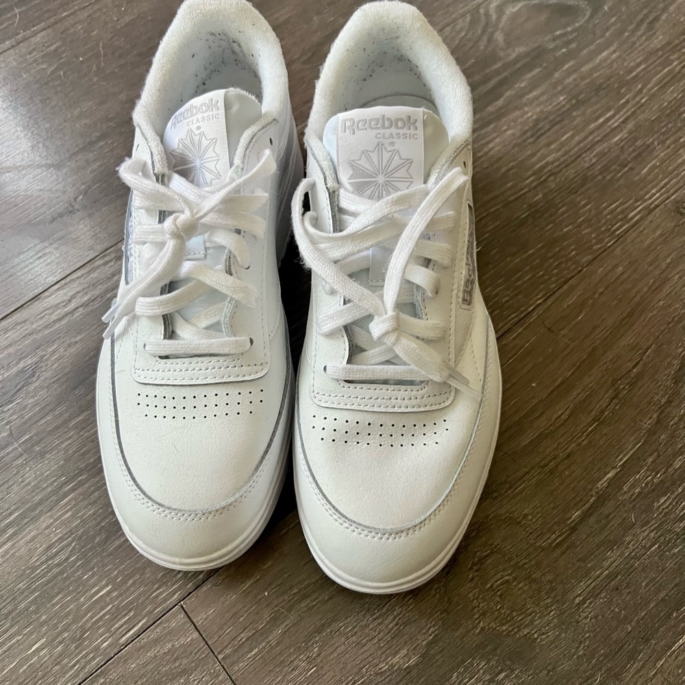 Reebok Classic White Leather Sneakers, Size 9.5